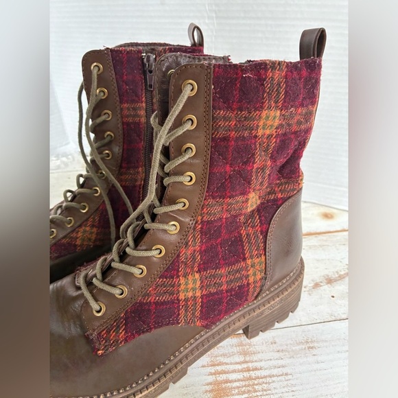 ROCK & CANDY Max booties BROWN & plaid lace-up ankle boot preppy grunge sz 8 EUC - Picture 9 of 11